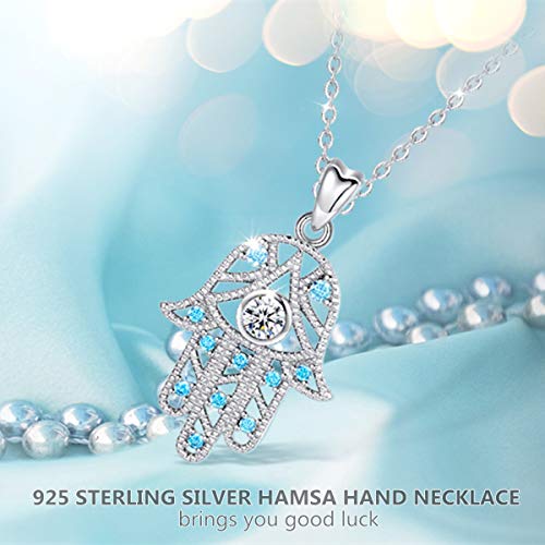 CELESTIA Mujer Collares Hamsa Hand de Fatima 925 de Plata de Ley con Cadena 46 cm, Joyería étnica, Regalos de Feliz Protección para Niñas