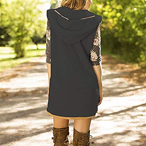 Chaleco Mujer Largos Elegantes Talla Grande Sin Mangas Chaqueta Encapuchado Mode De Marca Vintage Piel Sintética Caliente Casual Outerwear Abrigos Otoño (Color : Schwarz, Size : L)