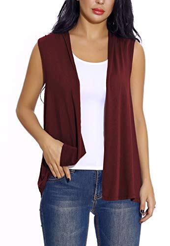 Chaleco sin Mangas Cardigan para Mujer Abrigo Ligero y Fresco (S, Wine Red)