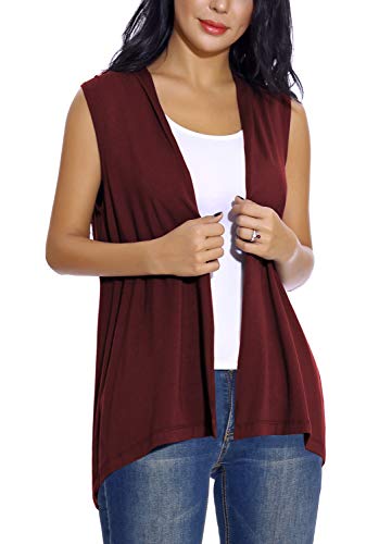 Chaleco sin Mangas Cardigan para Mujer Abrigo Ligero y Fresco (S, Wine Red)