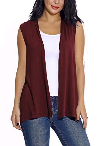 Chaleco sin Mangas Cardigan para Mujer Abrigo Ligero y Fresco (S, Wine Red)