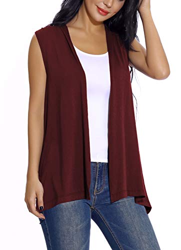 Chaleco sin Mangas Cardigan para Mujer Abrigo Ligero y Fresco (S, Wine Red)