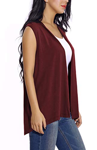 Chaleco sin Mangas Cardigan para Mujer Abrigo Ligero y Fresco (S, Wine Red)