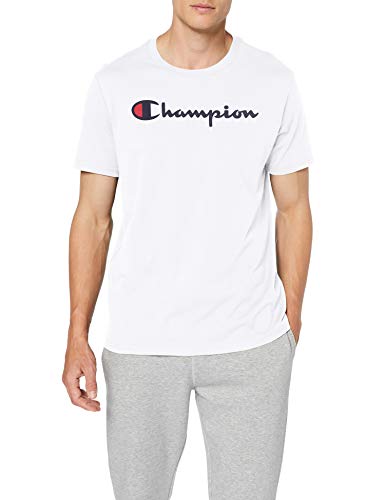 Champion Hombre - Camiseta Classic Logo - Blanco, S