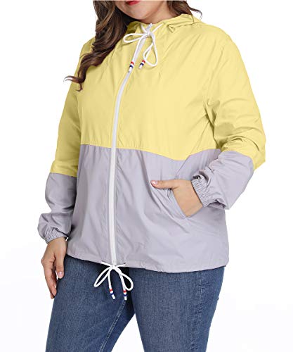 Chaqueta Impermeable Mujer Plus Size con Capucha Ajustable Abrigo Impermeable Mujer Chaqueta Manga Larga con Capucha Sudadera Deporte Portable Seco Rápido Rompevientos Tallas Grandes Mujer