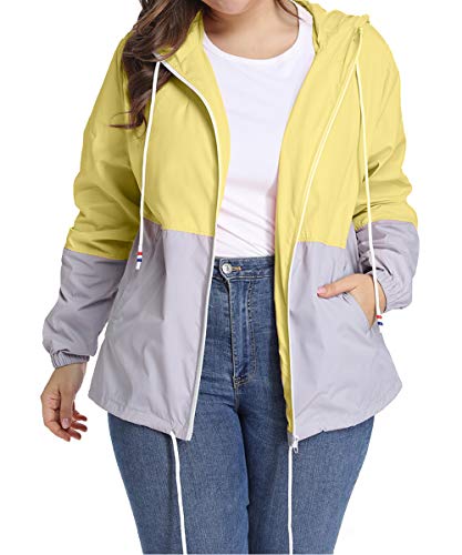 Chaqueta Impermeable Mujer Plus Size con Capucha Ajustable Abrigo Impermeable Mujer Chaqueta Manga Larga con Capucha Sudadera Deporte Portable Seco Rápido Rompevientos Tallas Grandes Mujer