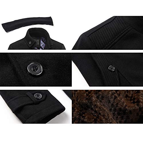 Chaquetas De Invierno De Los Hombres Abrigo De Paño Grueso Y Suave Cálido Forro Polar Abrigos De Cuello Alto Slim Fit Trajes De Abrigo Clásicos Cortavientos A Prueba De Viento,Black-S(Bust/112cm)