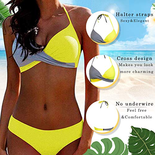 CheChury Bikinis Mujer 2021 Push Up Halter Bikini Traje de baño Acolchado Bra Tops y Braguitas Bikini Sets Talla Grande Bañador Vacaciones