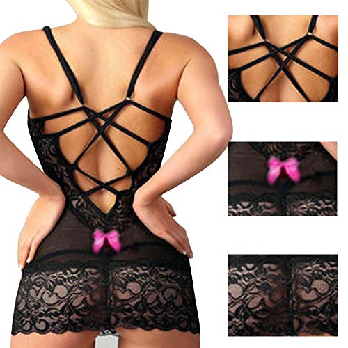 CheChury Mujer Sexy Semi Transparente Ajustado Lencería Erótica Escotado por Detrás Lace Babydoll Ropa Interior Picardias Mujer Sexy