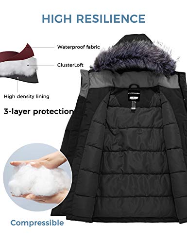 CHIN·MOON Abrigo Cálido Antiviento Chaqueta de Lana Resistente al Agua Chaqueta de Algodón Invierno al Aire Libre Parka Gruesa Capucha Desmontable con Pelo Hombre Negro Small