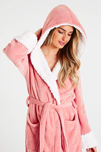 CityComfort Bata de Estar por Casa Mujer Invierno con Capucha, Ropa de Dormir Suave Material de Forro Polar, Batín Tejido Peluche Accesorios Mujer, Regalos para Mama (XL, Rosa Claro)