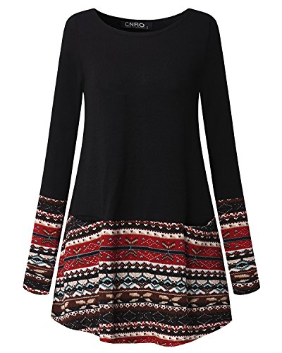 CNFIO Mujer Vestido Bolsillo Cuello Redondo Manga Larga Plus Tamaño Tops Moda