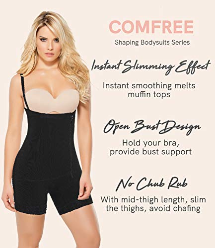 COMFREE Bodies Moldeadores Busto Abierto Faja Reductora Abdomen Body Reductor Sin Costuras Lencería Moldeadora Cómodo Cremallera Body Shaper Adelgazantes Elástico Shapewear para Mujer Negro XL