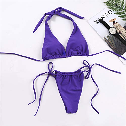 Conjunto de Bikini Halter con Cordones para Mujer, Traje de baño de Dos Piezas de Corte Alto con Tirantes Cruzados sólidos Sexis y Lazo Lateral