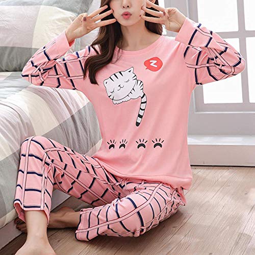 Conjunto de Pijamas para Mujeres Pijamas de Invierno para Mujeres Pijamas Finas de Dibujos Animados Pijamas Impresas Mujeres de Manga Larga Ropa de Dormir Linda CasualMedium