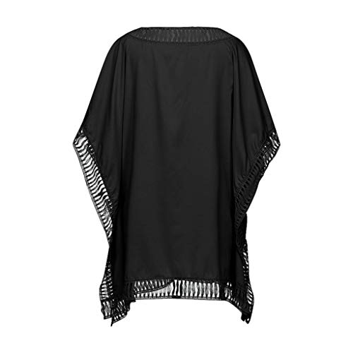 Cover Up Mujer Beachwear 2019 Nuevo SHOBDW Pareos Playa de Verano Casual Color Sólido Tops Blusa Fuera del Hombro Encaje Vestido Suelto Tallas Grandes S-XXL(Negro,XL)