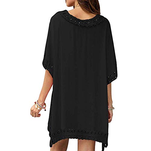 Cover Up Mujer Beachwear 2019 Nuevo SHOBDW Pareos Playa de Verano Casual Color Sólido Tops Blusa Fuera del Hombro Encaje Vestido Suelto Tallas Grandes S-XXL(Negro,XL)