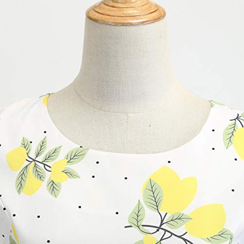 COZOCO Malla de Encaje Vestido Mini Capa Vintage Cap Manga Rockabilly cóctel Swing Vestido Mujer Vestido Corto Mujer Retro Años（Amarillo，EU-40/CN-XL）