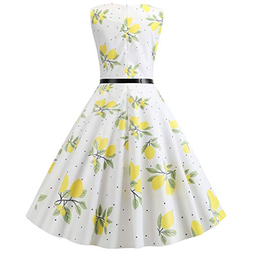 COZOCO Malla de Encaje Vestido Mini Capa Vintage Cap Manga Rockabilly cóctel Swing Vestido Mujer Vestido Corto Mujer Retro Años（Amarillo，EU-40/CN-XL）