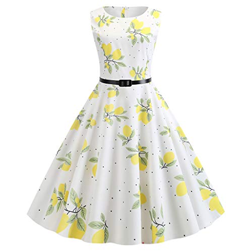 COZOCO Malla de Encaje Vestido Mini Capa Vintage Cap Manga Rockabilly cóctel Swing Vestido Mujer Vestido Corto Mujer Retro Años（Amarillo，EU-40/CN-XL）