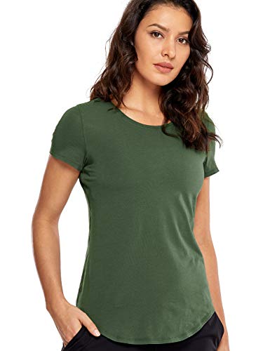 CRZ YOGA Mujer Algodón Pima Suelta Camisetas Manga Corta Deportiva Tops Verde Oliva 44