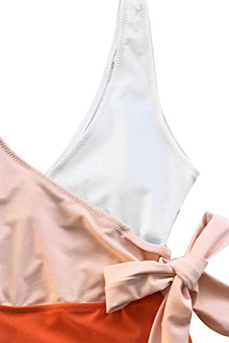 CUPSHE Bañador Mujer Anudado Traje de baño con Escote en V Bañador de Una Pieza Naranja, XL