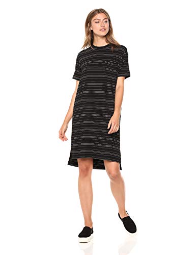 Daily Ritual Jersey Short-Sleeve Boxy Pocket T-Shirt Dress, Negro/Blanco a Rayas, US (EU XS-S)