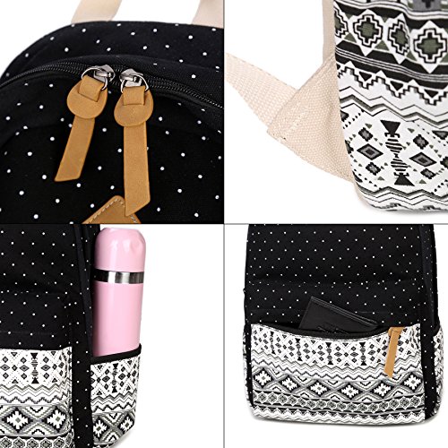 DCCN 3 Pcs Canvas Bolsas Escolares Mochila niños niñas Adolescentes Mochila Escolar + Bolsa De Hombro + Billetera + Bolso de Pluma