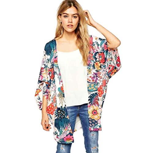 DEELIN Blusa Suelta De Gasa con Estampado De Flores Casual para Mujer De Kimono (XL, Multicolor)