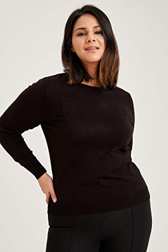 DeFacto Sudadera básica para mujer, cuello redondo, 100% acrílico, jersey de manga larga Negro XXXL