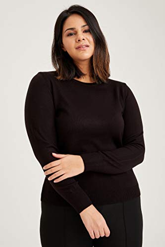 DeFacto Sudadera básica para mujer, cuello redondo, 100% acrílico, jersey de manga larga Negro XXXL