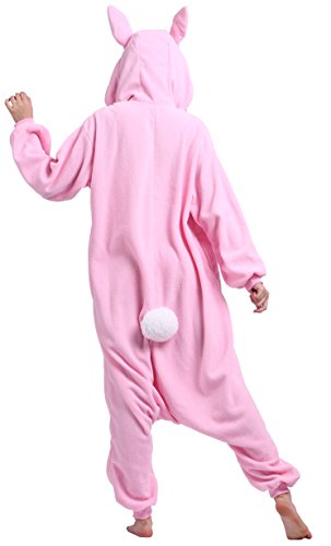 DELEY Unisex Adultos Enterizo de Pijamas Ropa de Dormir Rosa Conejo con Capucha de Cosplay de Anime Carnaval Halloween M