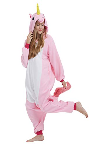 DELEY Unisex Adultos Enterizo de Pijamas Unicornio Ropa de Dormir con Capucha de Cosplay de Anime Carnaval Halloween