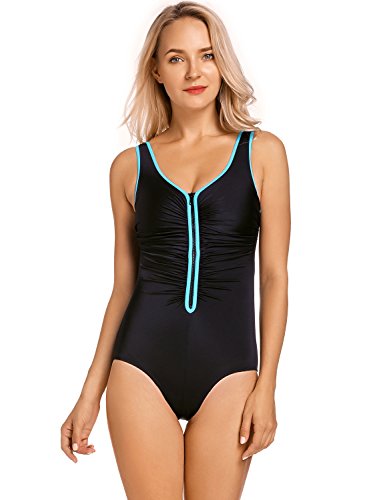 DELIMIRA - Bañador Cremallera Frontal Traje de Baño de Una Pieza para Mujer Multicolor #3 46