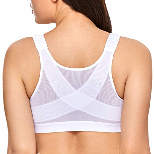 DELIMIRA - Sujetador Corrector de Postura con Soporte de Espalda en X para Mujer, Blanco, talla 85 EU (38C UK/100C FR)