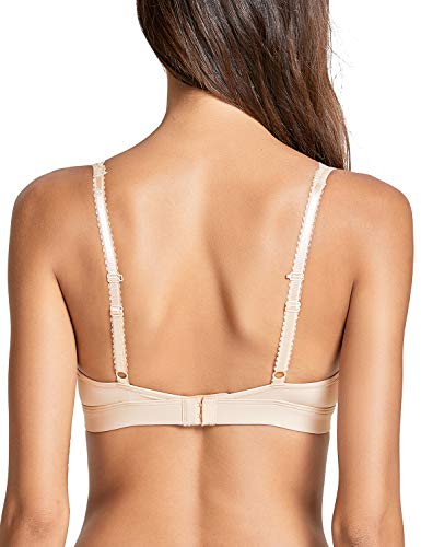 DELIMIRA Sujetador Triángulo de Encaje Bralette Sin Aros Sin Relleno para Mujer Beige 100C