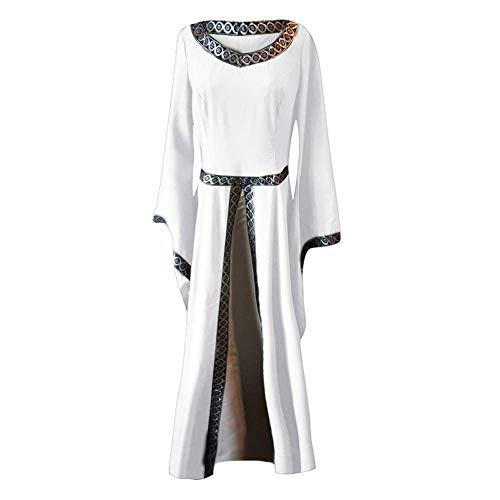 Disfraz Medieval para Mujer Vestido Manga Larga Bordado Renacentista Cosplay Blanco XXL