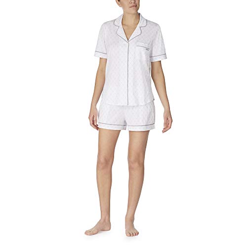 DKNY Signature Juego de Pijama de Punto Corto Blanco con Logo Blanco Blanco L