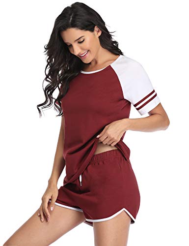 Doaraha Pijama Mujer Verano 100% Algodón Camiseta y Pantalones Cortos Casual Ropa de Dormir S-XXL