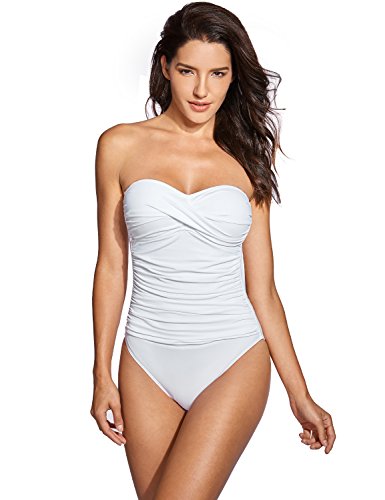 DOBREVA - Traje de Baño Una Sola Pieza Bañador Halter Bandeau para Mujer #Blanco 44