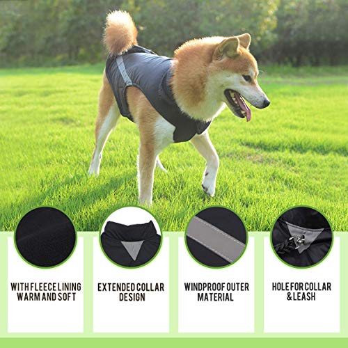 Dociote Chaqueta para medianos y Grandes Perros - Suéter Ropa de Invierno Chaleco Reflectante al Viento Abrigos para Mascotas Perros Negro