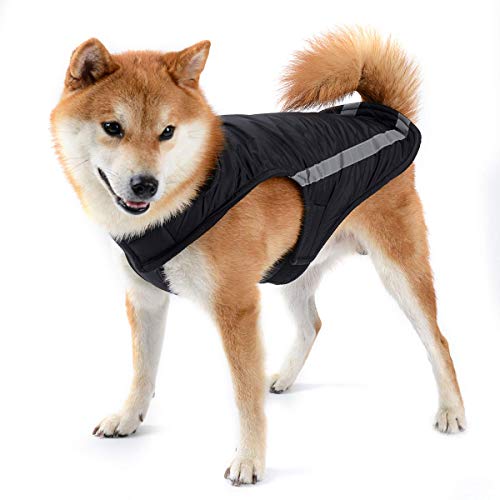 Dociote Chaqueta para medianos y Grandes Perros - Suéter Ropa de Invierno Chaleco Reflectante al Viento Abrigos para Mascotas Perros Negro