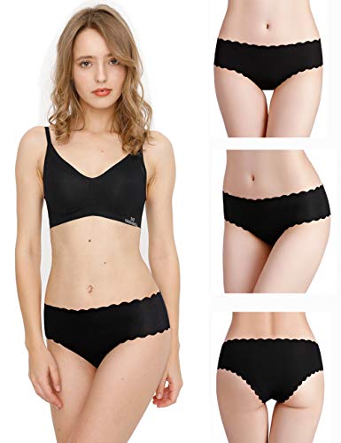 Donpapa Bragas para Mujer Pack sin Costuras Invisible Braguitas Microfibra Rayas Brief Bikini Culotte,Pack de 6 (Negro XS)