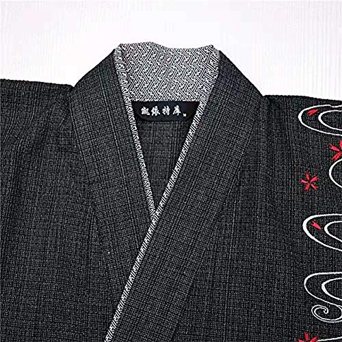 Double Villages - Yukata, kimono, túnica japonesa para hombre, pijama, albornoz negro B L