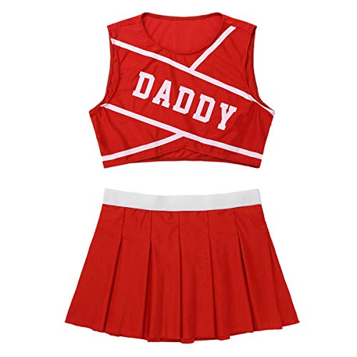 dPois Disfraz Erótico de Animadora para Mujer Adulto Top y Mini Falda Plisada Sexy Traje de Animadora Ropa de Noche Club Conjunto de Lenceria High School Costume Rojo Small