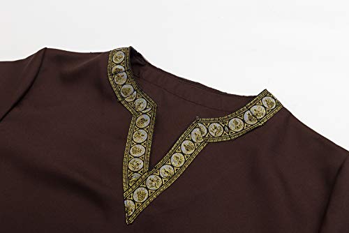 dream cosplay Túnica Medieval Traje Caballero Viking Guerrero Camiseta marrón,Grande