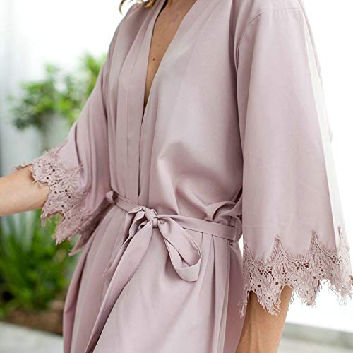 Dresses Kimono - Vestido de encaje de satén mate con vestido de relleno para novia, novia, vestido de satén, vestido de mujer, talla asiática Soft Mauve Talla única