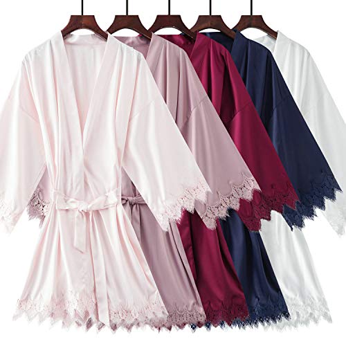 Dresses Kimono - Vestido de encaje de satén mate con vestido de relleno para novia, novia, vestido de satén, vestido de mujer, talla asiática Soft Mauve Talla única