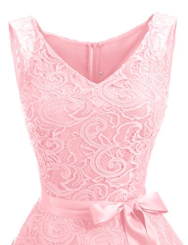 Dressystar Vestido Fiesta Corto Flor Encaje Elegante Mujer Sin Mangas para Dama De Honor Rosa Clara XL