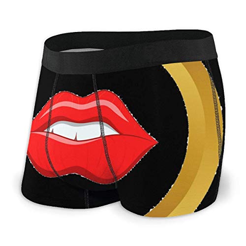 Dydan Tne Icono de Labios Rojos Fondo Negro Stretch Boxer Briefs para Hombre Ropa Interior Breve Flat-Angle Customized